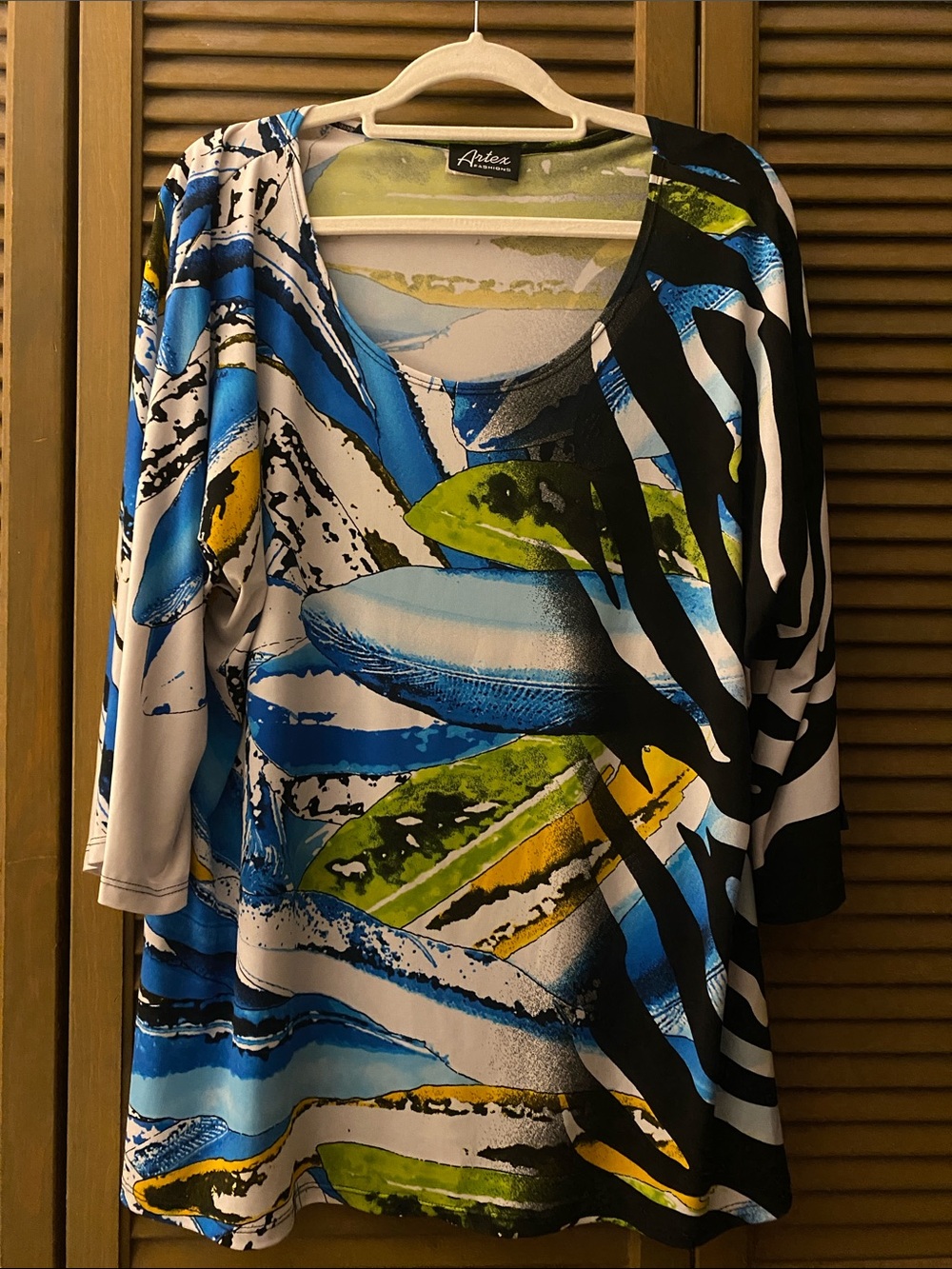 Vintage Artex Blue Abstract Print Women’s Blouse